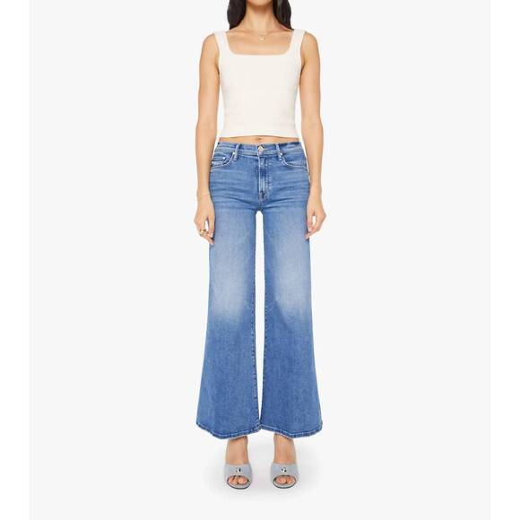 NEW MOTHER twister skimp swing wide leg jeans in blue